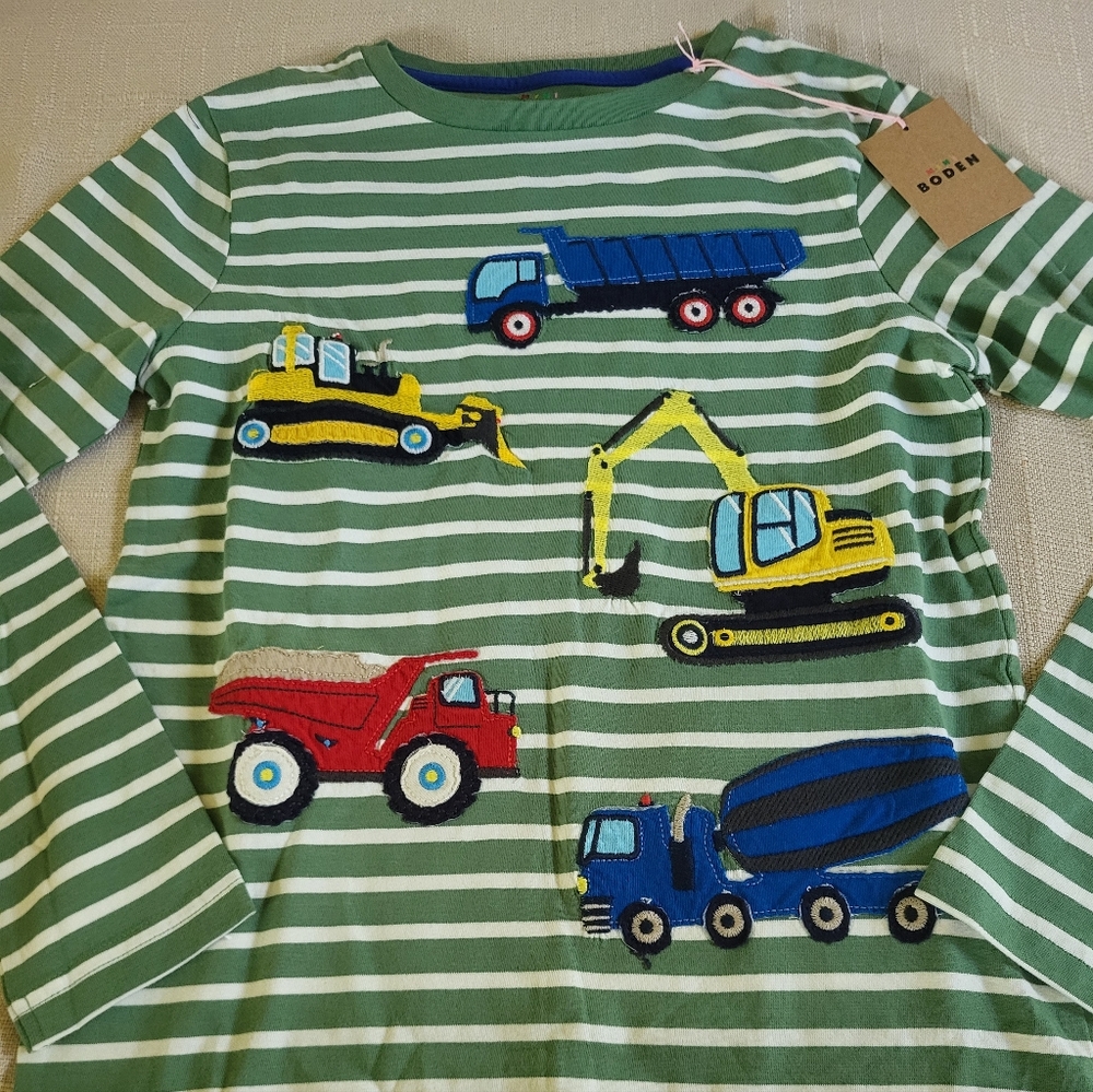 Mini Boden 9-10 Applique Construction Vehicle Tee NWT IN BAG